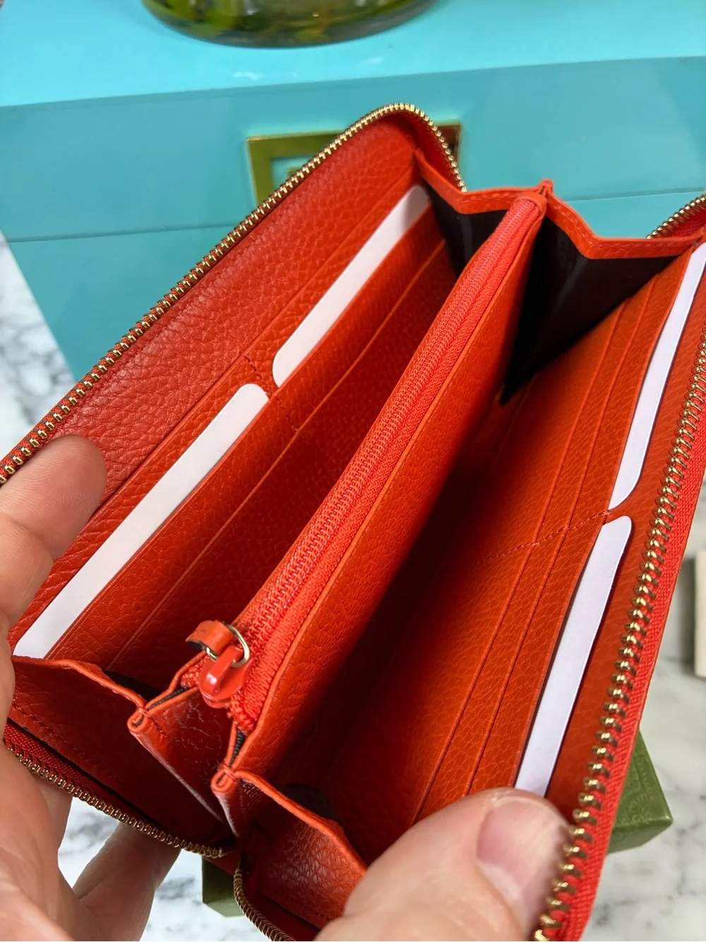 Gucci GG Beige Canvas & Orange Leather Zip-Around Wallet - NWOT Brand New w/ box - Picture 8 of 13